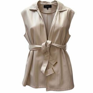 Marc New York Womens Faux Leather Belted Vest Cream Sz L Minimalist Chic Classic